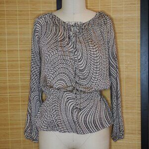 Ellen Tracy Blouse, Size XS, Long Sleeved, Brown and Cream